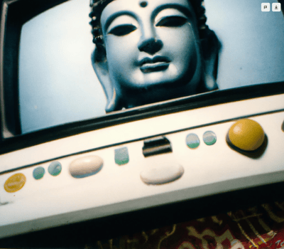 Buddha head in a TV